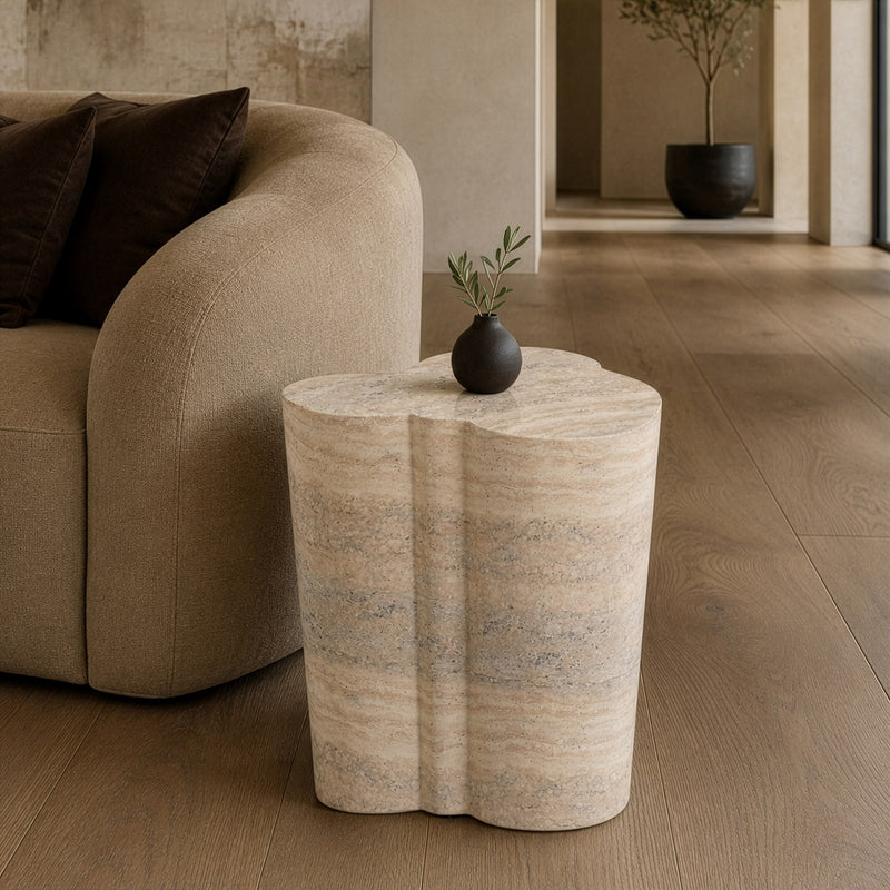 Meru - Modern Faux Travertine Concrete End Table — view 4