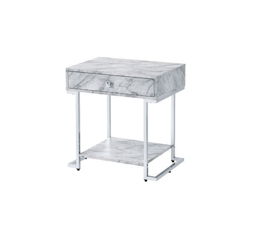 Wither - Accent Table - White Printed Faux Marble & Chrome - R&R Furniture Gallery (Fountain Valley, CA)