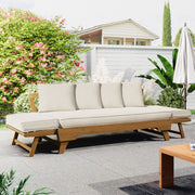 Noble House outdoor patio daybed sofa with three seats, foldable armrests, and four back pillows in a stylish outdoor setting.