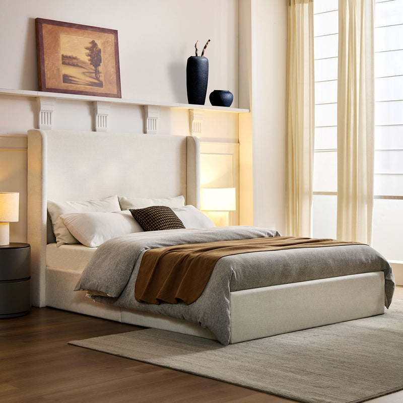 Carmen - Full Size Upholstered Wingback Bed - Ivory - R&R Furniture Gallery (Fountain Valley, CA)