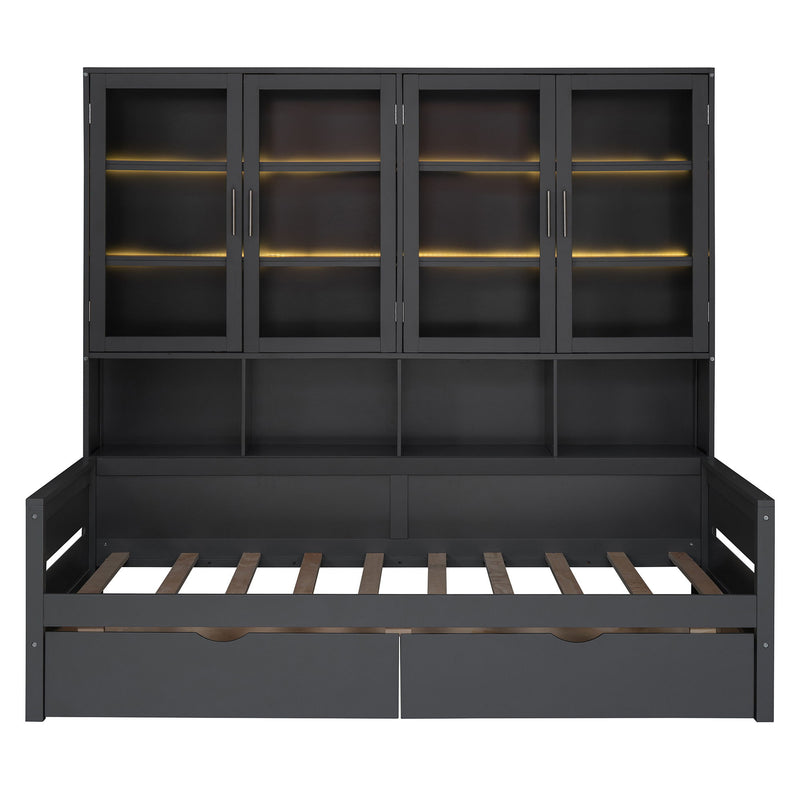 Daybed With Glass Door Storage Cabinets, Built In LED Lighting And Shelves - R&R Furniture Gallery (Fountain Valley, CA)