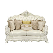 Adara - Loveseat With 5 Pillows - Pearl White Synthetic Leather & Antique White - R&R Furniture Gallery (Fountain Valley, CA)