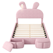Full Upholstered Platform Bed With Cartoon Ears Headboard And LED Light - Pink - R&R Furniture Gallery (Fountain Valley, CA)