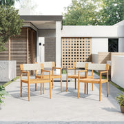 Creative Braided Acacia Wood Outdoor Dining Table And Chairs With Armrests (Set of 2) - Teak / White - R&R Furniture Gallery (Fountain Valley, CA)
