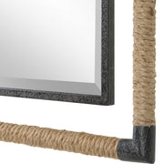 Uttermost Melville Iron and Rope Wall Mirror in light brown with a rustic frame and circular mirror design.