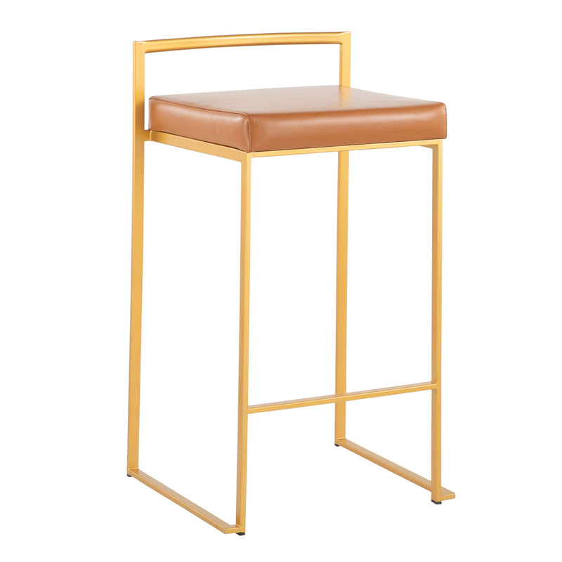 Lumi Source Fuji contemporary glam counter stool set with sleek design and cushioned seats, perfect for modern kitchen or bar area.