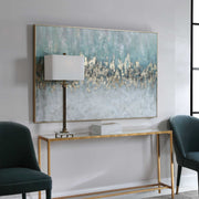 Uttermost Divide hand-painted blue canvas art featuring abstract design on a neutral background, modern wall decor piece.