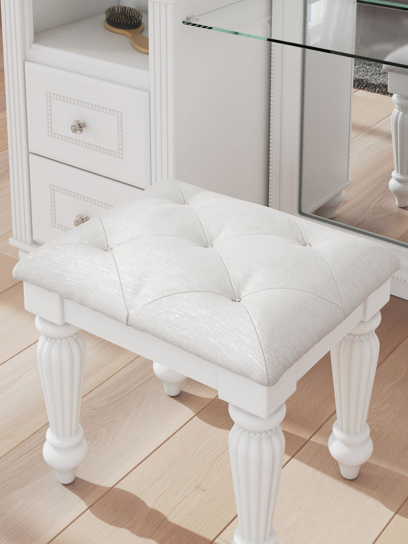 Kozlani - Vanity Upholstered Stool - White - R&R Furniture Gallery (Fountain Valley, CA)