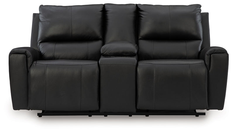 Glossmore - Reclining Loveseat With Console - Black - R&R Furniture Gallery (Fountain Valley, CA)
