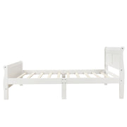 DreamHaus platform bed frame with wooden slats, sleigh-style headboard and footboard, sturdy mattress foundation, modern bedroom furniture.