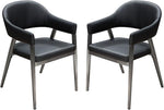 Adele Set of Two Dining/Accent Chairs in Black Leatherette w/ Brushed Stainless Steel Leg
