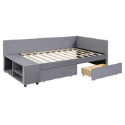 L Shaped Upholstered Platform Bed With Storage And Drawers - R&R Furniture Gallery (Fountain Valley, CA)