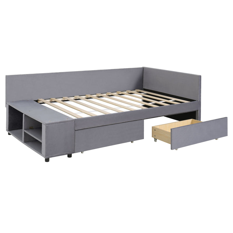 L Shaped Upholstered Platform Bed With Storage And Drawers - R&R Furniture Gallery (Fountain Valley, CA)