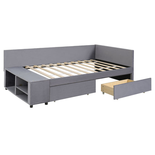 L Shaped Upholstered Platform Bed With Storage And Drawers - R&R Furniture Gallery (Fountain Valley, CA)
