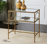 Uttermost Genell side table with a sleek modern design, featuring a smooth surface and minimalist metal frame.