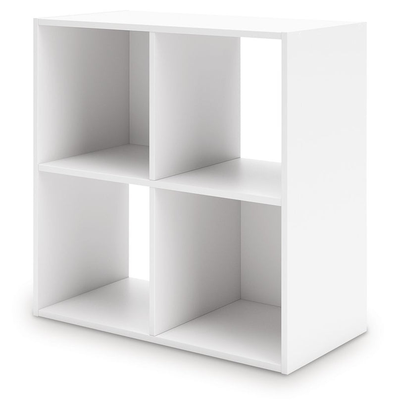 Signature Design by Ashley Onita cube organizer with five fabric storage cubes and wooden frame for versatile home organization.