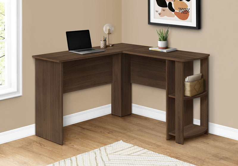Computer Desk, Home Office, Corner, Storage Shelves, L Shape, Laptop, Contemporary & Modern - Walnut - R&R Furniture Gallery (Fountain Valley, CA)