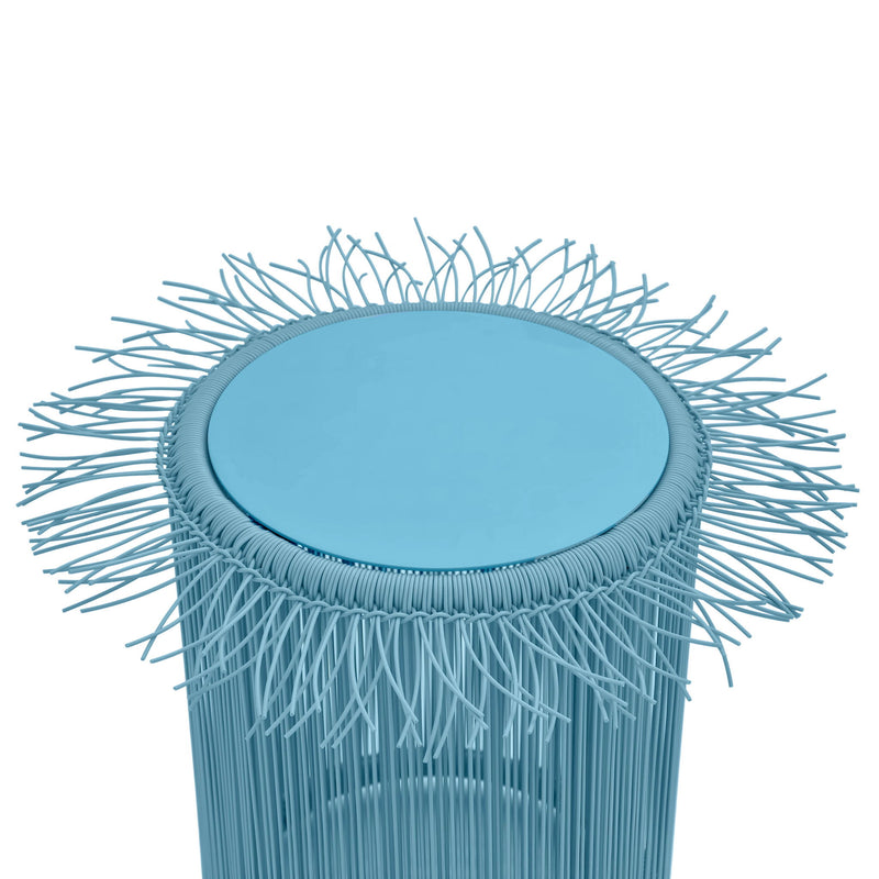 TOV Furniture Rafa outdoor side table featuring a sleek modern design with a round surface and sturdy legs.
