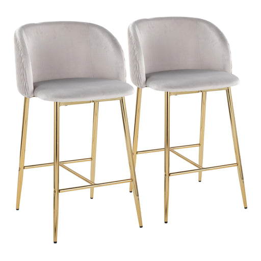Set of two Lumi Source Fran pleated waves contemporary counter stools with fixed height, featuring stylish design and comfortable seating.
