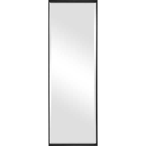 Uttermost Kahn oversized rectangular black accent mirror with a sleek modern frame, hanging on a wall.