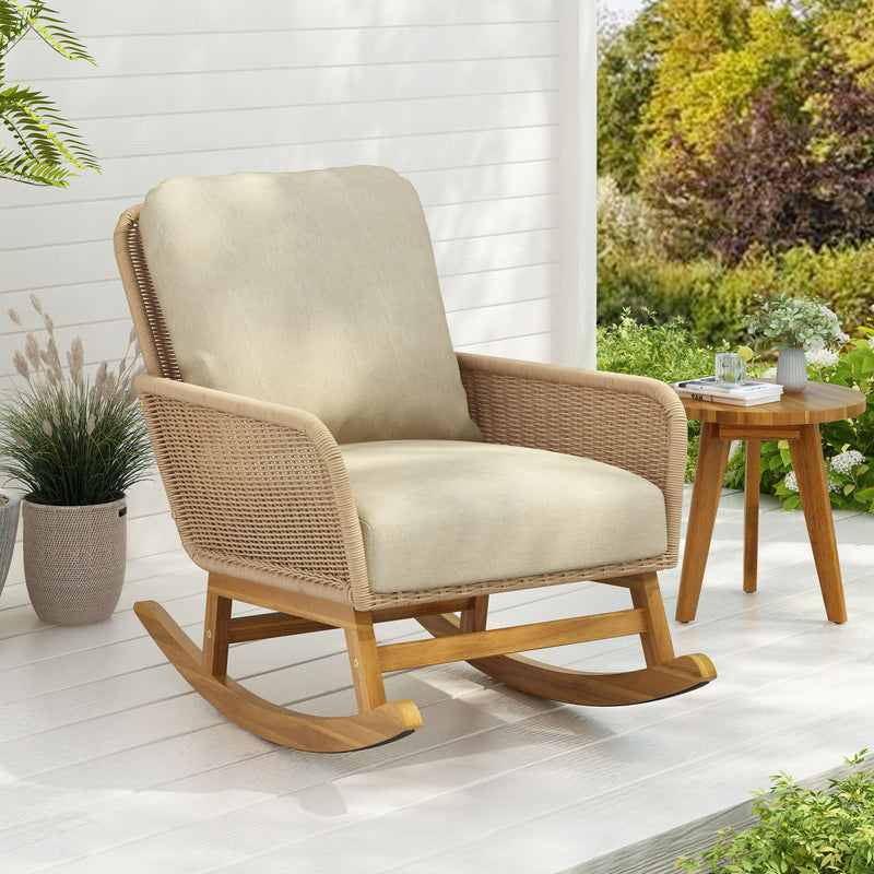 Contemporary Minimalist Wicker Rocking Chair With Soft Cushions - R&R Furniture Gallery (Fountain Valley, CA)