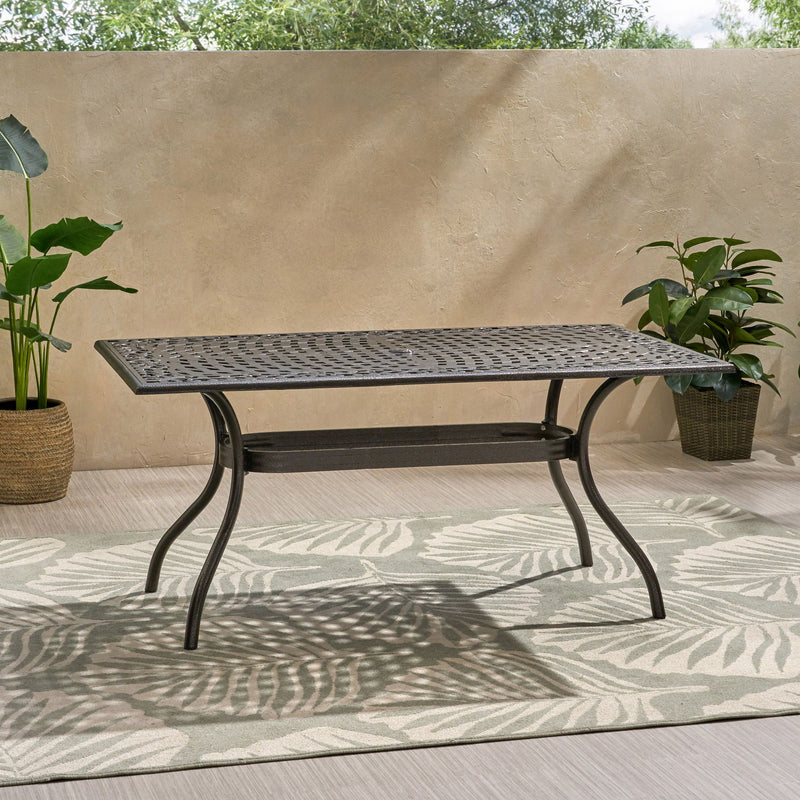 Celestine - Outdoor Cast Aluminum Dining Table With Floral Lattice Design And Umbrella Holder - R&R Furniture Gallery (Fountain Valley, CA)