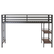 Adam - Twin Loft Bunk Bed With Cinnamon Wood Shelf - Black - R&R Furniture Gallery (Fountain Valley, CA)