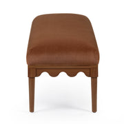 TOV Furniture Oodle vegan mohair bench with walnut wood legs, upholstered seating in a modern design.