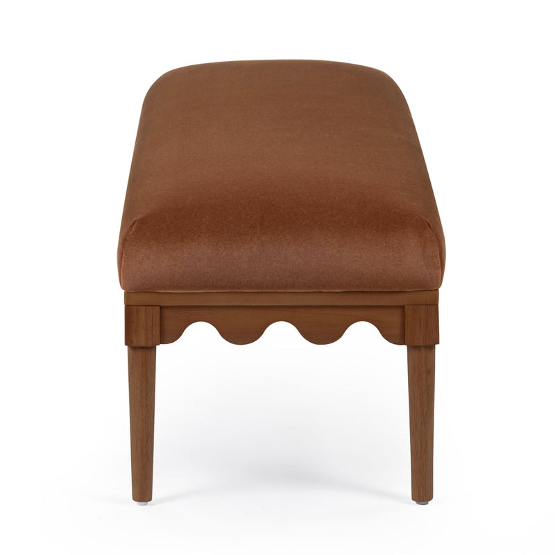 TOV Furniture Oodle vegan mohair bench with walnut wood legs, upholstered seating in a modern design.