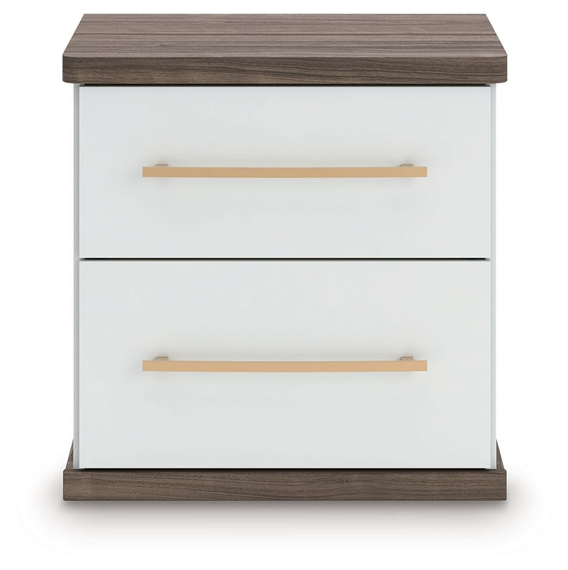 Kendanport - Two Drawer Night Stand - Brown / White - R&R Furniture Gallery (Fountain Valley, CA)