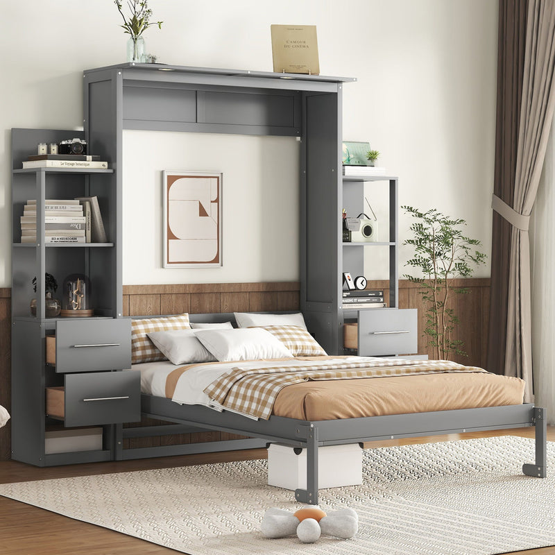 Murphy Wall Bed With LED Lights, Shelves And Drawers - R&R Furniture Gallery (Fountain Valley, CA)