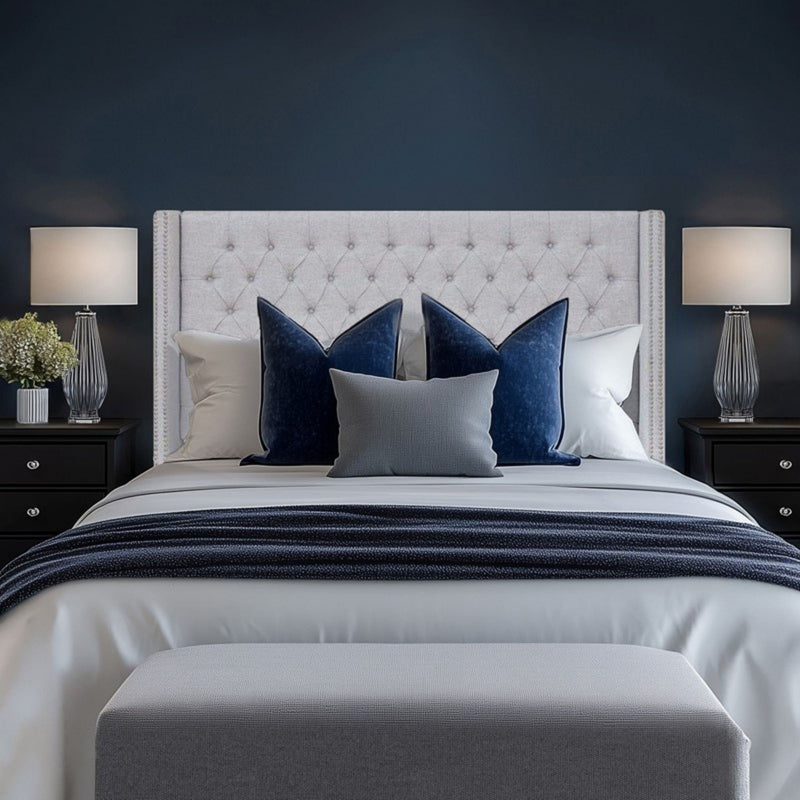 Transitional Upholstery Headboard With Tufted Buttons And Nailhead Trim - R&R Furniture Gallery (Fountain Valley, CA)