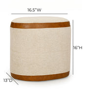 Huche - Cotton Jute and Vegan Leather Oval Ottoman - Natural - R&R Furniture Gallery (Fountain Valley, CA)