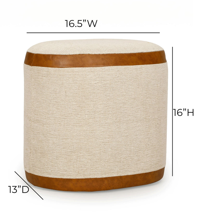 Huche - Cotton Jute and Vegan Leather Oval Ottoman - Natural - R&R Furniture Gallery (Fountain Valley, CA)