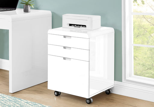 File Cabinet, Rolling Mobile, Storage Drawers, Printer Stand, Office, Work, Glossy Contemporary, Modern - White - R&R Furniture Gallery (Fountain Valley, CA)