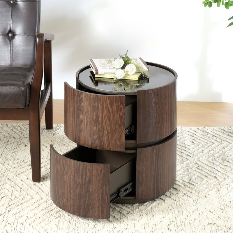 Elegant Italian High Grade Double Layer Storage Round Side Table - Brown / Black - R&R Furniture Gallery (Fountain Valley, CA)