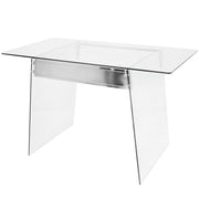 Lumi Source Glacier contemporary desk with clear glass top and chrome metal legs, modern writing desk for home or office.