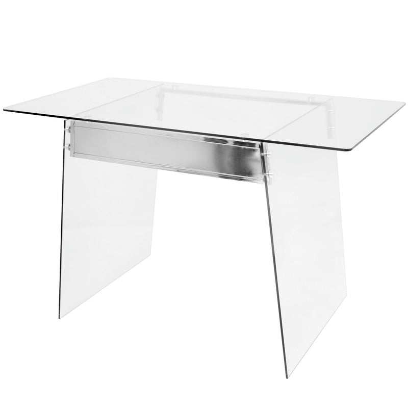 Lumi Source Glacier contemporary desk with clear glass top and chrome metal legs, modern writing desk for home or office.
