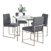 Lumi Source Fuji high back contemporary glass dining set with five matching chairs and a sleek glass table.