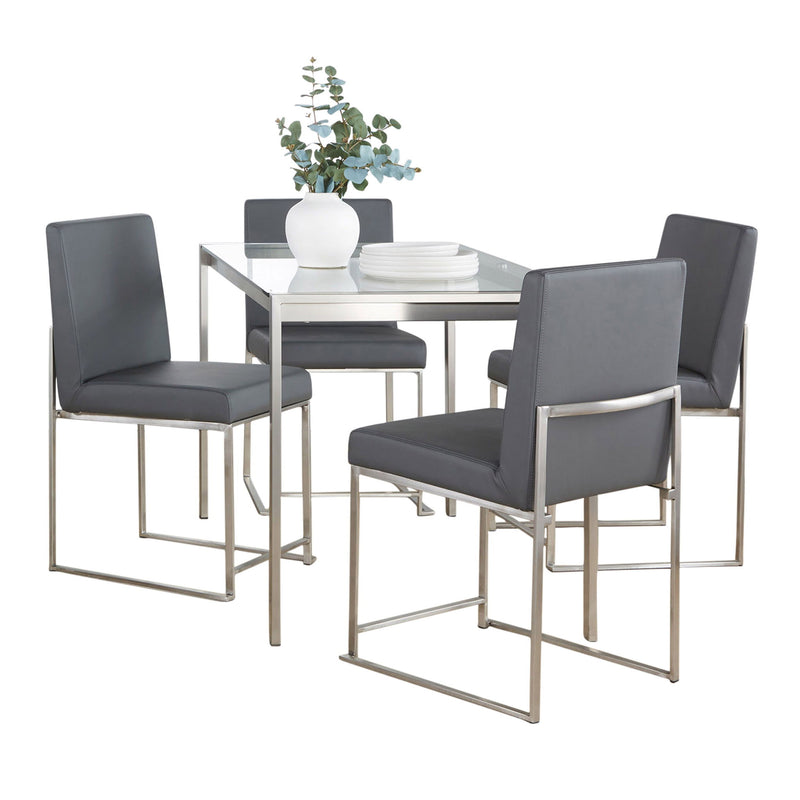 Lumi Source Fuji high back contemporary glass dining set with five matching chairs and a sleek glass table.