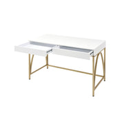 Lightmane - Writing Desk (Same Ac00900) - White High Gloss & Gold - R&R Furniture Gallery (Fountain Valley, CA)