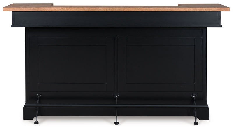 Wildenauer brown and black bar table by Signature Design Ashley, featuring a sleek modern design with a sturdy wooden top.