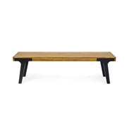 Set of two Noble House teak dining benches with smooth wooden surfaces and sturdy legs, ideal for outdoor or indoor dining spaces.