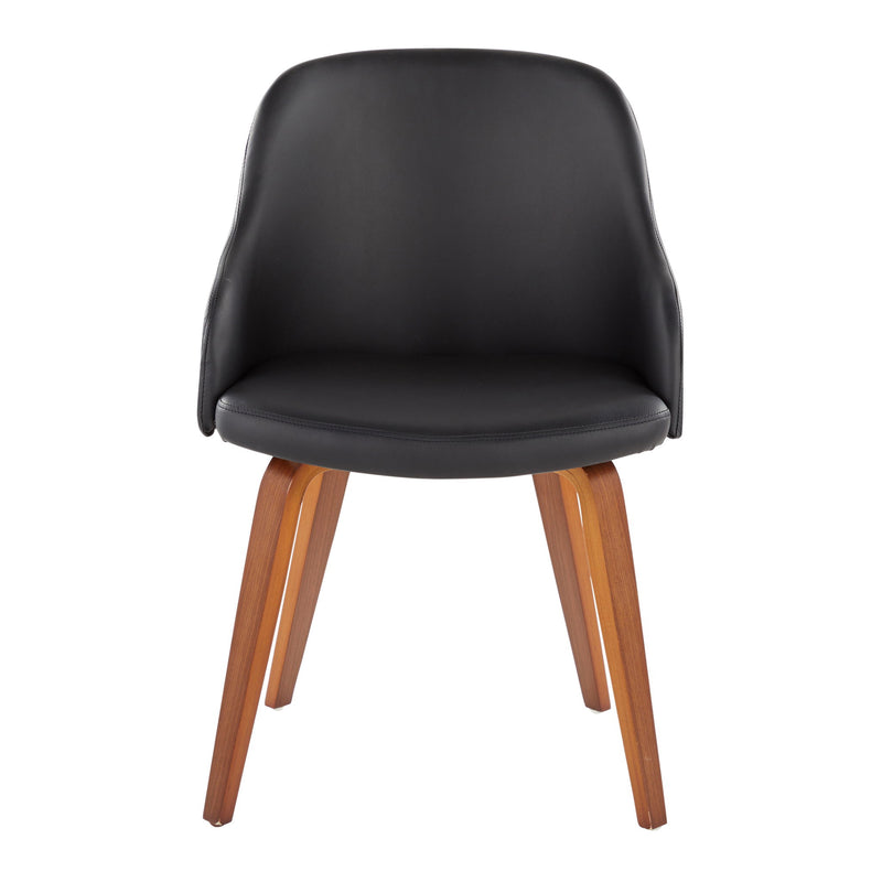 Lumi Source Bacci mid-century modern arm dining chair with wooden legs and upholstered seat, stylishly designed for contemporary dining rooms.