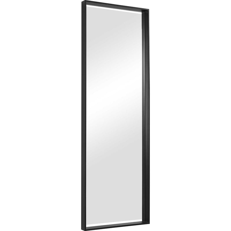 Uttermost Kahn oversized rectangular black accent mirror hanging on a wall with a sleek frame.