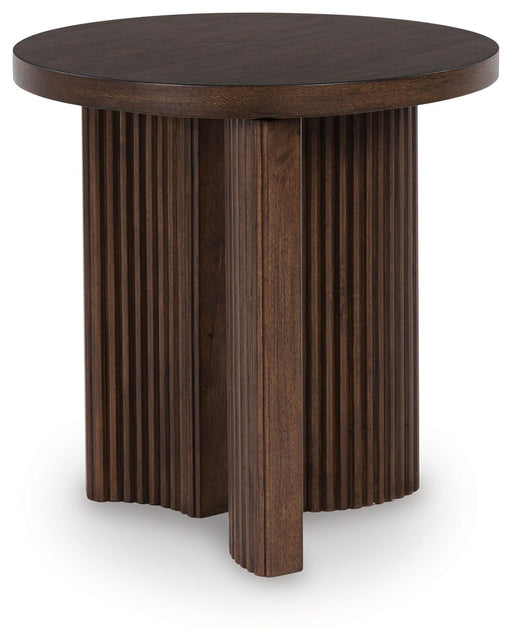Korestone - Round End Table - Dark Brown - R&R Furniture Gallery (Fountain Valley, CA)