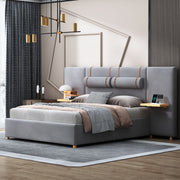 Upholstered Platform Bed, 2 Outlets And USB Charging Ports On Both Sides, 2 Bedside Pillows, Storage Shelves - R&R Furniture Gallery (Fountain Valley, CA)