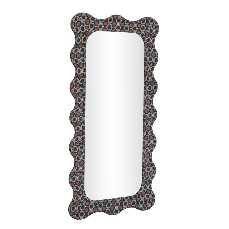 TOV Furniture Charlene 39x75 inch wall mirror with a squiggle biologic print design, featuring a sleek, modern frame.