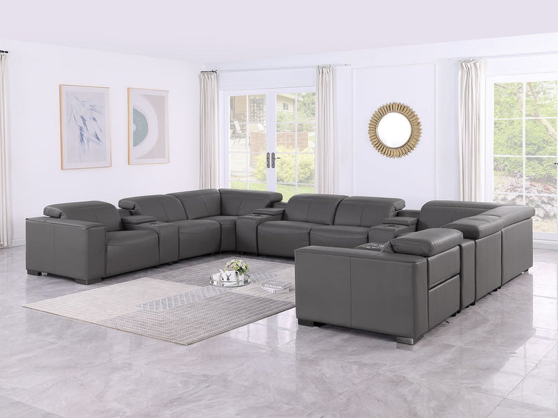 1208 - 12 Piece U Shaped Leather Sectional With 4 Power Recliners & Power Headrest - R&R Furniture Gallery (Fountain Valley, CA)