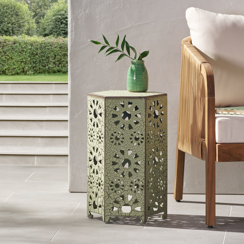 Noble House Eliana side table with a sleek wooden top and metal legs, modern design perfect for living room decor.